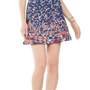 BCBGMAXAZRIA Red White Blue Circle Geometric Skater Mini Knit Skirt & Top Size S